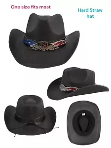 WESTERN Usa Black COWBOY RODEO HAT STRAW STYLE COWBOY One Size Fix’s Most - Picture 1 of 1