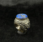 Old Solid Silver Ring With Deer Intaglio Lapis Lazuli Stone From Afghanistan