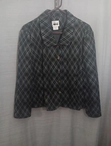 Leslie Fay Dresses Blazer Cropped Jacket Women’s Size 18 Diamond Plaid Blue Gray - Picture 1 of 4