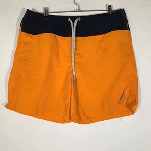 Nautica Orange Blue Swim Trunks Mens Colorblock Spellout Zip Pocket Shorts Sz L - Picture 1 of 4