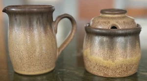 Set Denby Creamer/Pitcher & Sugar Romany Brown Speckled Stoneware England Vtg - Picture 1 of 5