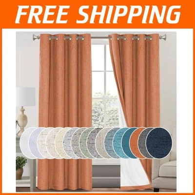 Machine Washable Orange Blackout Curtains 2 Panels - 84"L Grommet Style Drapery - Image 1 of 4