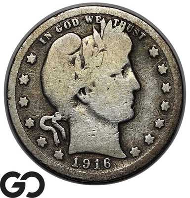 Moeda de 25 centavos de barbeiro 1916-D - Imagem 1 de 3