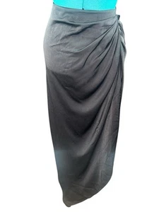 SheinBae Long Black Fitted Skirt Zipper Rouching Light Weight Polyester Slit 2XL - Picture 1 of 8