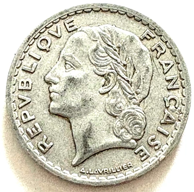 Moneda de 5 francos Francia 1947 emisión posguerra Foto 1 de 2