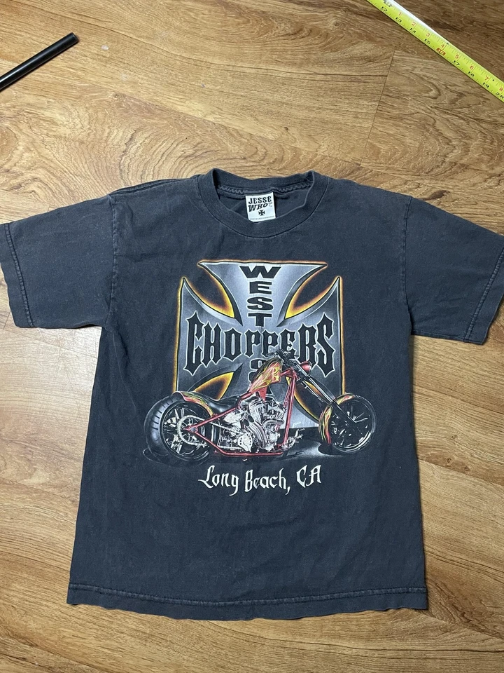 West Coast Choppers Shirt Youth Large Black Graphic Long Beach CA Sparkles - Image 1 of 4