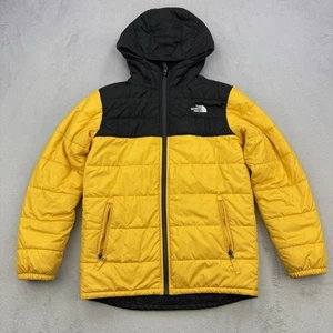 North Face Jacket Boys Large 14-16 Yellow Puffer Coat Sherpa Fleece Lined Hooded - Picture 1 of 15