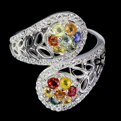 925 Sterling Silver Ring Round Sapphire 2.5mm Natural Gemstone Jewelry Size 7 - Image 1 of 4