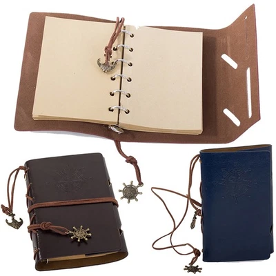 VERKGROUP Notizbuch Tagebuch 10*15 cm Vintage Leder Einband Blau Braun, 70 Seiten