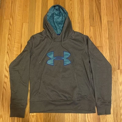 Sudadera con capucha Under Armour gris con logotipo verde azulado - ColdGear STORM semi-ajustada grande para hombre Foto 1 de 4