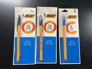 3 VINTAGE BIC Fine Ball Point Pen Blue Ink & Black #F-25B New In Package - Picture 1 of 4
