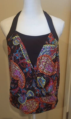 DARLING Brown Paisley Halter Top/Shirt, sz XL, IZ BYER CALIFORNIA, LAYERED LOOK! - Image 1 of 4