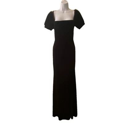 Velvet Maxi Dress Lace Up Black High Slit Witch Vamp Goth Regency VTG Small - image 1 of 4