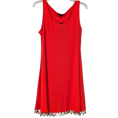Vestido Tiana B. Rojo Coral Sin Mangas Playa Cubrir con Detalle Moneda Talla L Nuevo con Etiquetas Foto 1 de 4