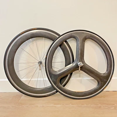 Juego de ruedas de fibra de carbono HED 3 radios CX 650c aleación tubular llanta frenado QR Foto 1 de 4