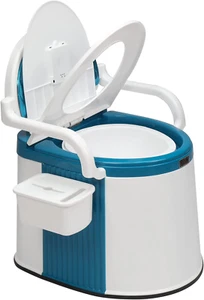 Portable Toilet | Back & Handrail Design Commode with 5 Gallon Bucket Inner, Cam - Picture 1 of 8