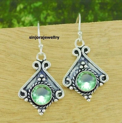 Brincos pendentes de prata esterlina 925 com pedra preciosa de ametista verde feitos à mão - Imagem 1 de 4