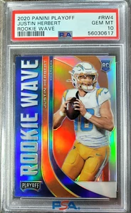 2020 panini Playoff Justin Herbert Rookie Wave Prizm silver PSA 10 🏈🏈🏈3751 - Picture 1 of 2