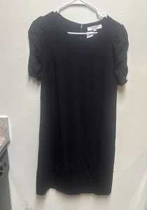 LOFT NWT  Black Ruched short sleeve Women’s Ponte Shift Dress size 12 casual - Picture 1 of 6