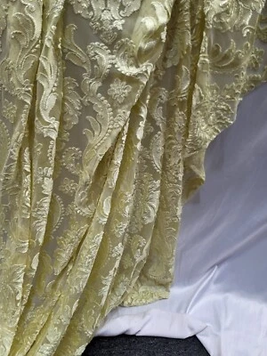 Yellow STRETCH LACE Fabric Sold By The Yard For Dress Prom Bridal Damask  - Image 1 of 4