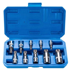 10PC Bit Socket Set XZN 12 Point Triple Square Spline Tamper Proof Bits - Picture 1 of 8