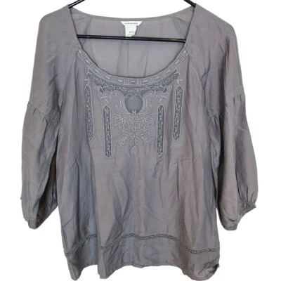 Blusa Club Monaco Mujer XS Gris Bordado Algodón Mezcla Seda Mangas 3/4 Foto 1 de 4