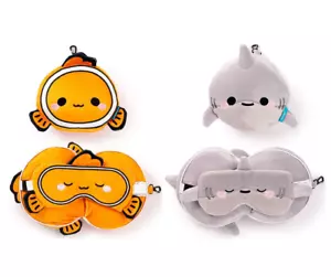 Almohada de viaje 2 en 1 y máscara para ojos - pez payaso o tiburón - portátil, suave, para niños - Imagen 1 de 5