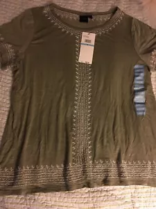 Rafaella Large NWT Scoop Neck Embroidered Slub Top $50 Retail So Cute Brand New - Picture 1 of 9