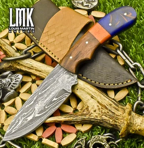 LMK Handmade Skinner Knife Twist Damascus Corain Wooden Bolster EDC Rare - Picture 1 of 9