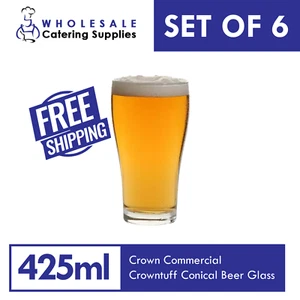 6x Crown Commercial Crowntuff Conical Beer Glass 425mL Schooner Draught Craft - Picture 1 of 3