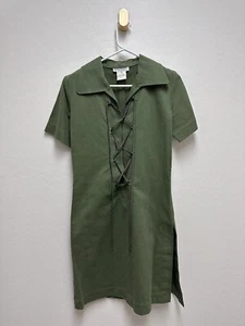 Vestido vintage 1990 Yves Saint Laurent verde safari con cordones para mujer talla 38 - Imagen 1 de 8
