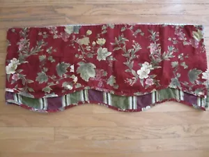2 Waverly "Chianti Rosso" Capuleto Finestra Valance Rosso Oliva Verde Fiori Strisce - Foto 1 di 4