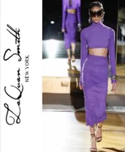 $1250 NWT LaQuan Smith Ruched High Waist Suede Leather Pencil Skirt - Picture 1 of 17