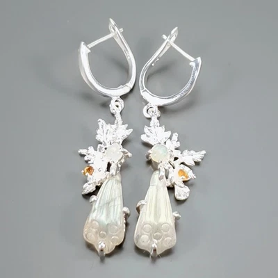 Gemstone Natural Labradorite Earrings 925 Sterling Silver /E127532 - Image 1 of 4