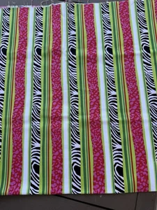 Brother Sister b52-sb-p02 fabric Pink Green Zebra Stripe 1 yard - Picture 1 of 2