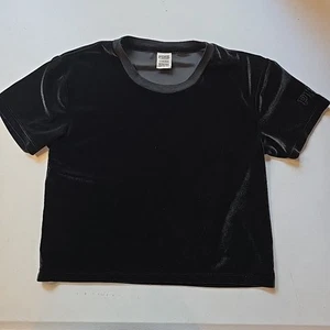 Victorias Secret PINK Tee Shirt Crop Soft Crushed Velvet Size Small S Black - Picture 1 of 7