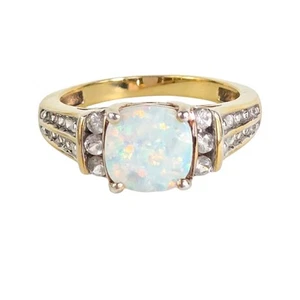 Milor Italy Damenring Gold über Sterling weißer Feueropal Diamanten 6,75 Vintage - Bild 1 von 10