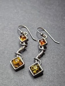 Sterling silver amber drop earrings - Picture 1 of 3