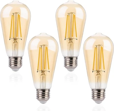 ST19 LED Edison Bulbs, 2200K Warm White, Dimmable, Amber Glass, 4W, E26, 4 Pack - Image 1 of 4