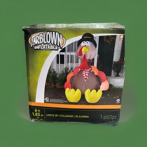 Gemmy Thanksgiving 6 ft Turkey/Pilgrim Lighted Airblown Inflatable 2017 w Box - Picture 1 of 10
