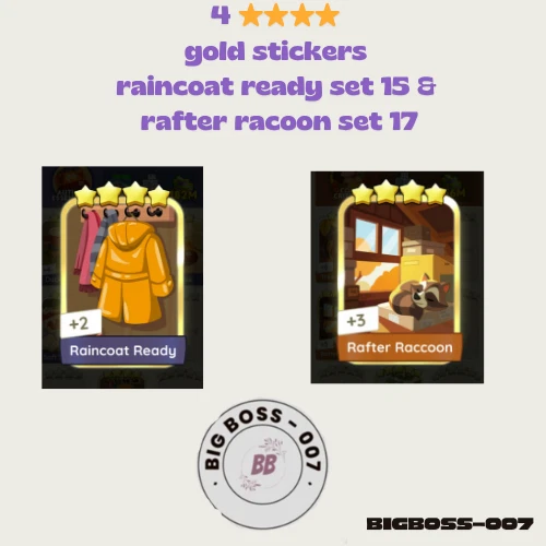 raincoat ready & rafter raccoon 🔥Monopoly Stickers Go Golden Blitz 4⭐-upcoming - Image 1 of 1