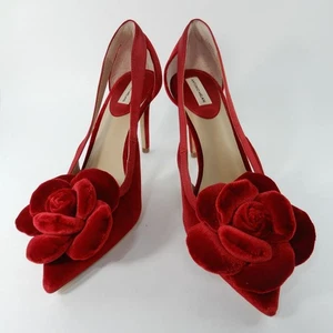 Zapatos de salón ANTONIO MELANI de terciopelo rojo con flores talla 8 punta en punta NUEVO - Imagen 1 de 14
