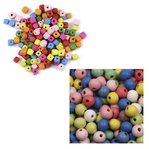 50/100x 10mm Natural Wooden Beads Round Square Balls Cubes Wood Spacer Beads - Picture 1 of 7