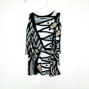 Eva Varro Womens Size L Cold Shoulder Tunic Top Abstract Artsy Jersey Stretch - Picture 1 of 9