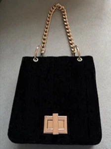 Small Black Velvet Handbag with Gold-Coloured Handle and Twist Clasp from NEXT - Picture 1 of 3