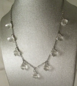Vintage ART DECO FACETED CRYSTAL BRIOLETTE DANGLE SILVER TONE NECKLACE - Picture 1 of 6