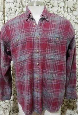 Camisa Bugle Boy Para Hombre Grande Franela Cuadros Gris Rojo Manga Larga Bolsillos Abotonados Foto 1 de 4