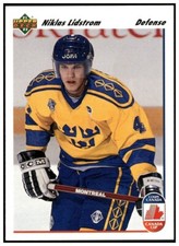 1991-92 UPPER DECK FRENCH CANADA CUP NICKLAS LIDSTROM RC ROOKIE HOCKEY CARD # 26