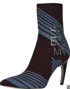 Sam Edelman Fenya Embroidered logo sock booties heels, blue/maroon, sz.7 - Picture 1 of 3