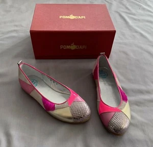 NEW POM D'API GIRLS LEATHER PINK SILVER PATCHWORK MARY JANE SHOES UK 12.5 SZ 31 - Picture 1 of 6